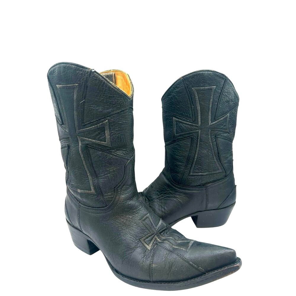 RARE Old Gringo "Camelot" black leather cross motif cowboy Western Boot Womens 7